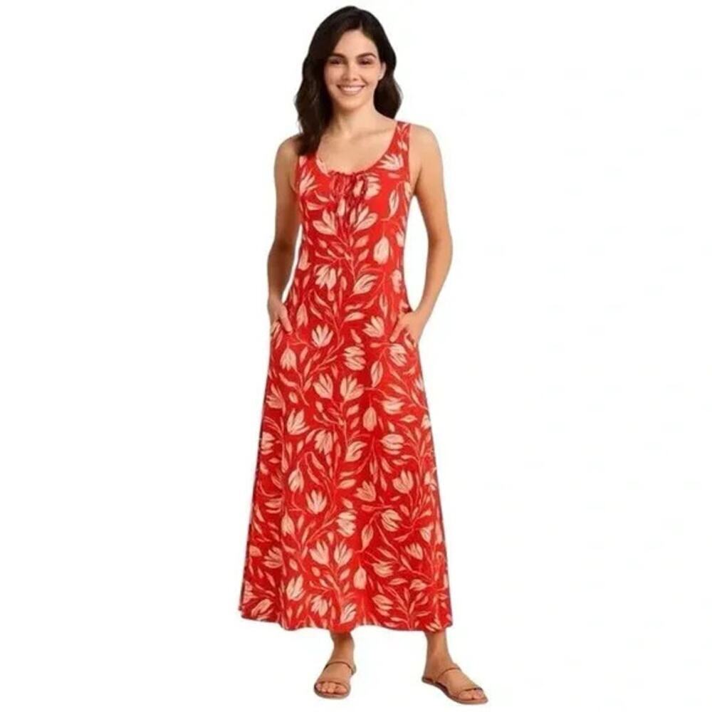 NWT CAbi #6393 Women's Red Floral Print Sleeveless Tearoom Maxi Dress Size Large